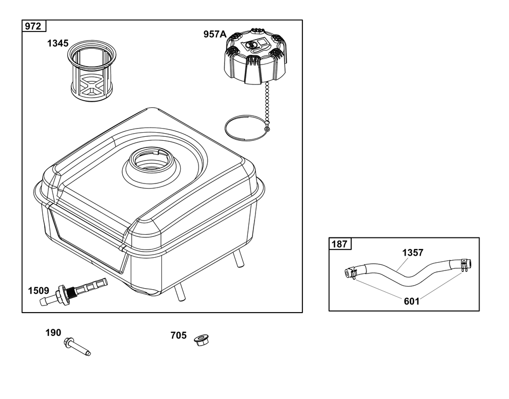 Fuel Supply Group Diagram and Parts List for 12V352-0135-F1 100000 - 19Z999 Briggs and Stratton Engine